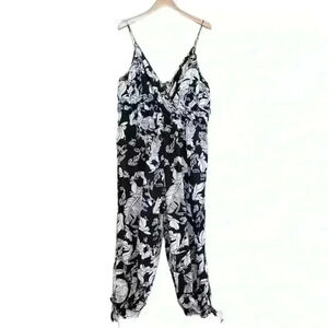 🌈 6/$60, Plus Size Shein Curve, Black, Floral Print Onesie Sleeveless Black 2XL